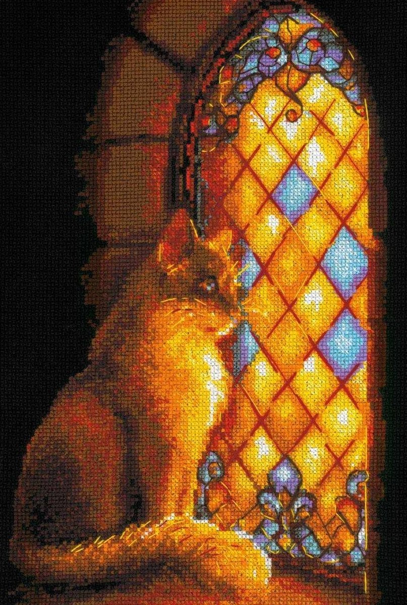 Хранительница замка - витраж, окно, кошка - оригинал