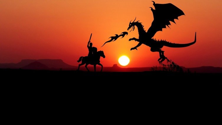 Битва - закат, дракон, рыцарь - оригинал