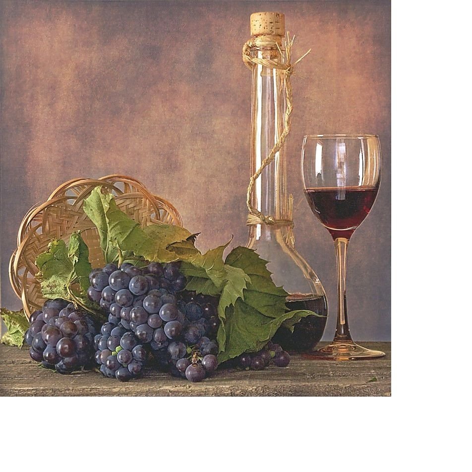 Вино и виноград - корзина, виноград, бутылка, натюрморт, бокал, вино - оригинал