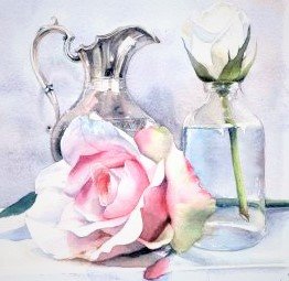 Aqvarel rose and vase - птицы, цветы - оригинал