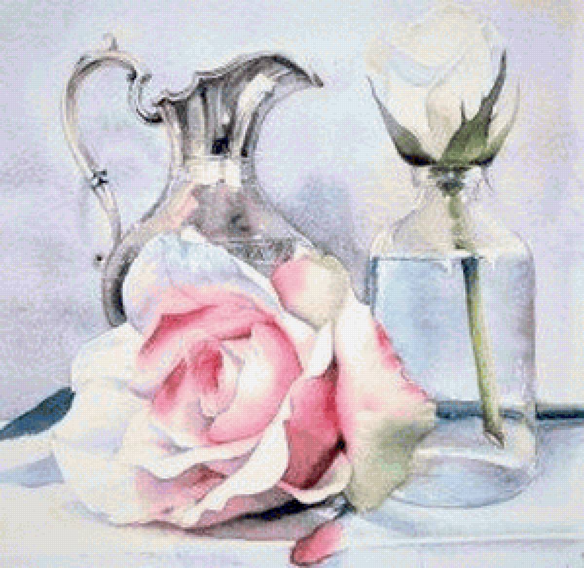 Aqvarel rose and vase - цветы, птицы - предпросмотр