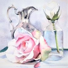 Aqvarel rose and vase