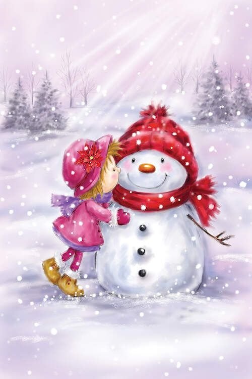 снеговик и девочка - зима.снег - оригинал
