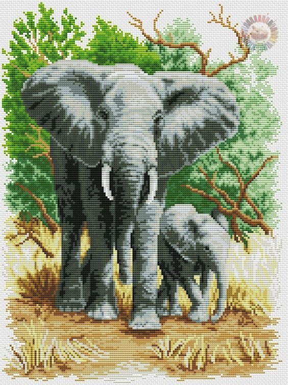 Мать и сын - африка, слоны - оригинал