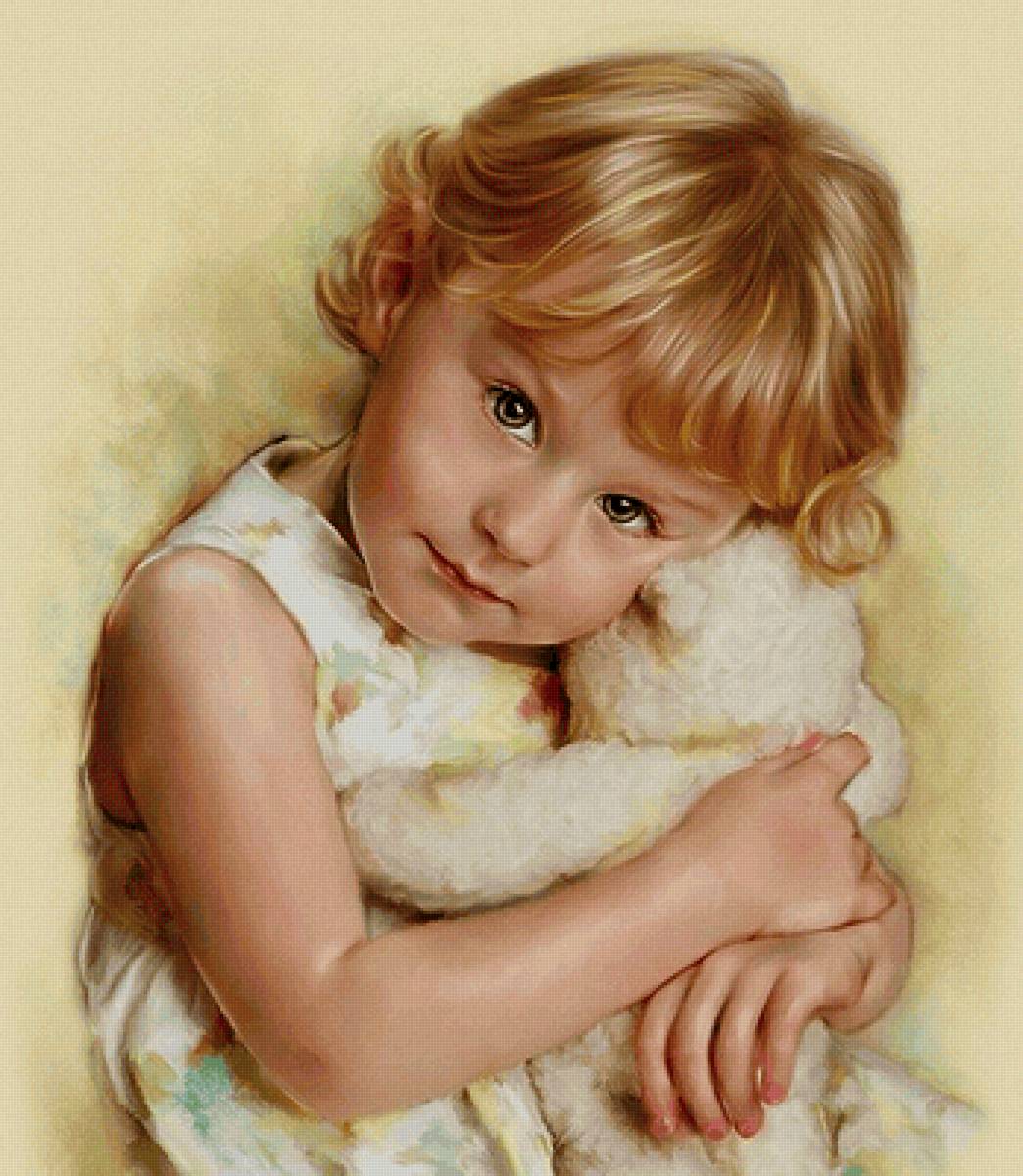 Девочка с мишкой - игрушка, дети, девочка, портрет, мишка, ребенок - предпросмотр