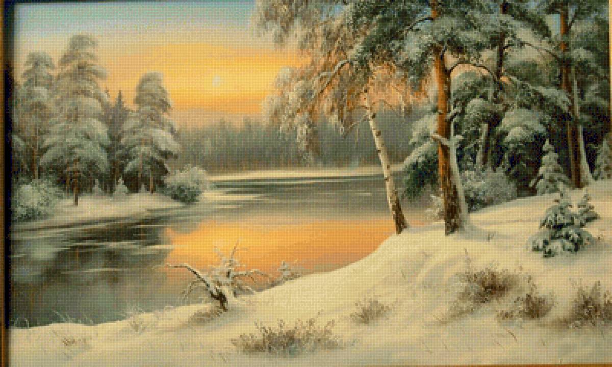 Зимний пейзаж - снег, река, зима - предпросмотр