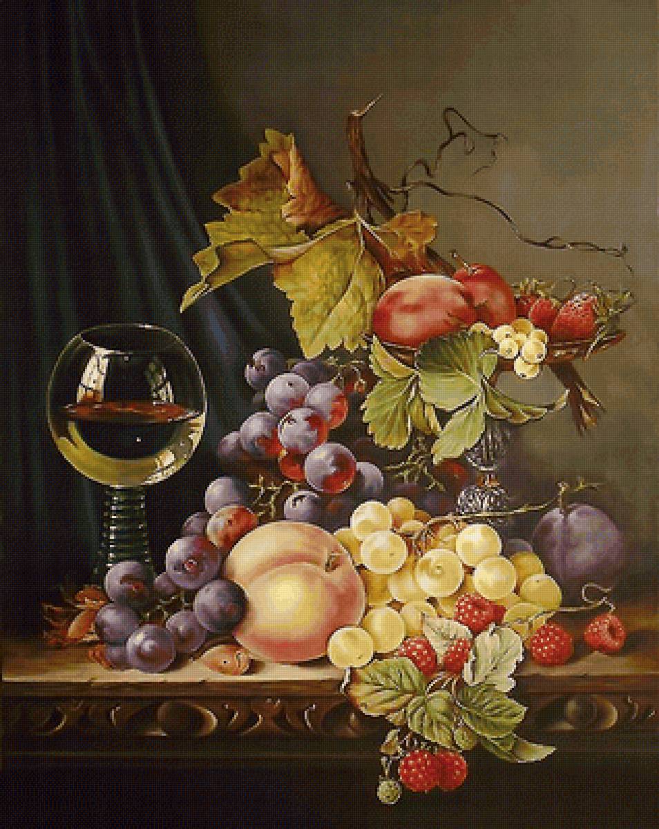 Серия "Натюрморты". - вино, фрукты, виноград, натюрморт - предпросмотр
