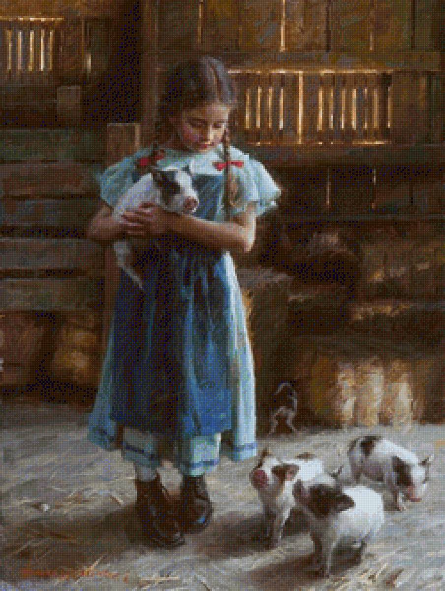 Girl with pigs - farm life, pigs, girl, farm - предпросмотр