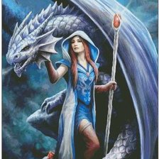 Оригинал схемы вышивки «девушка с драконом» (№2210518)