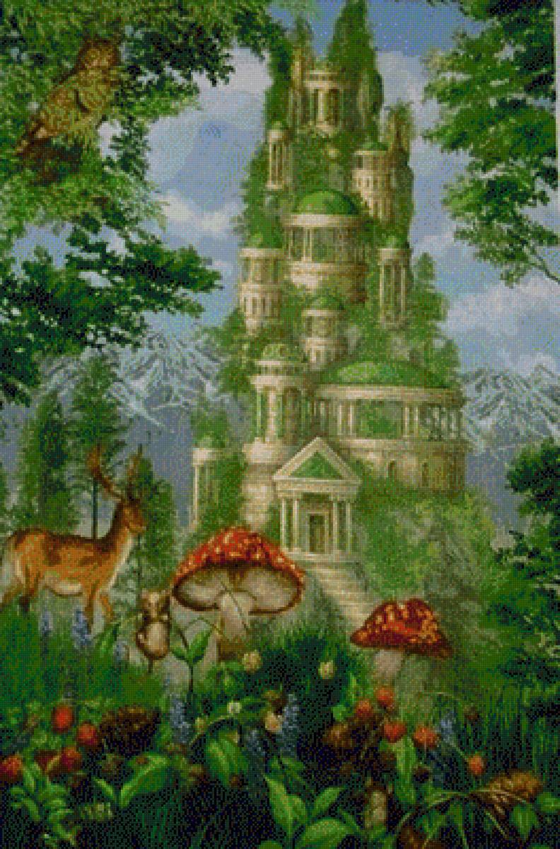 Серия волшебные замки - замок, грибы, фентези - предпросмотр