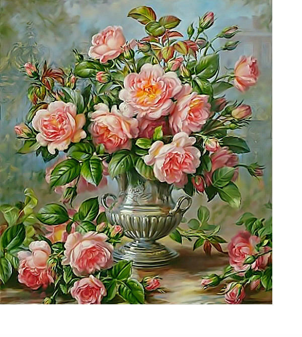 Натюрморт - цветы, букет, розовые розы, розы, цветы в вазе - оригинал