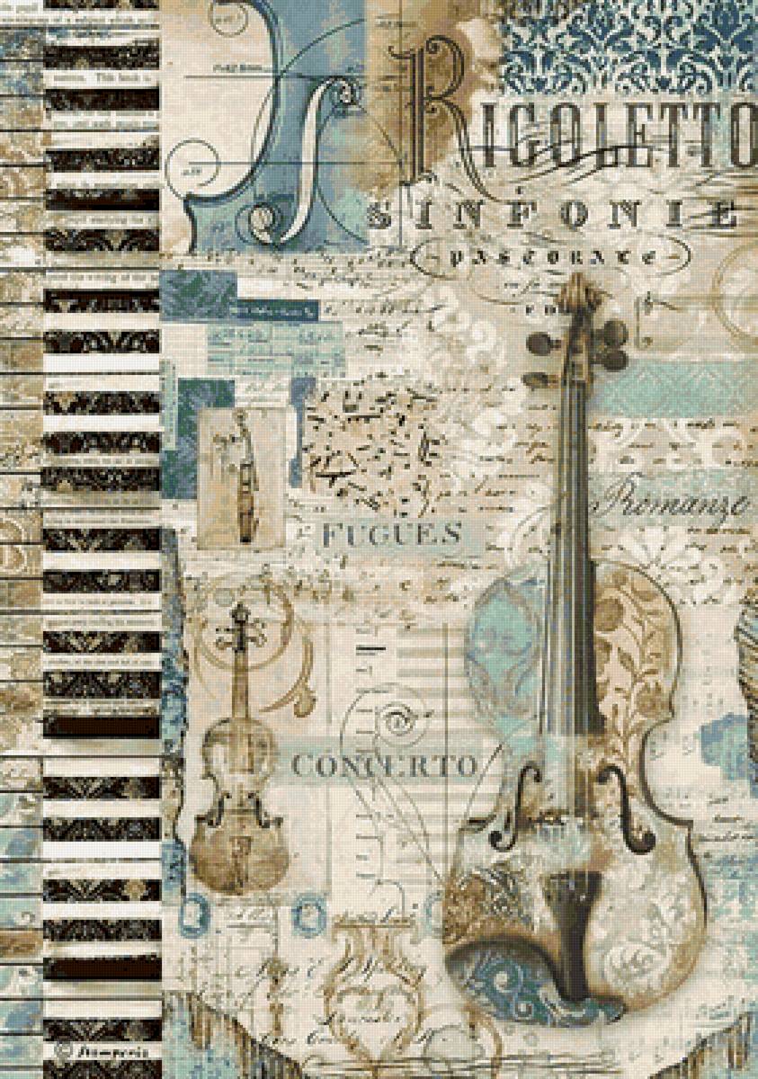 Музыкальная открытка - открытка, ноты, скрипка, музыка, иллюстрация - предпросмотр