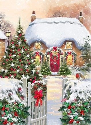 Рождество на пороге - елка, праздник, домик, новый год, зима, дворик - оригинал