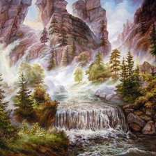 Схема вышивки «Альпийские горы,водопад»