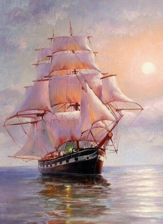 В солнечных лучах - парусник, море, корабль - оригинал