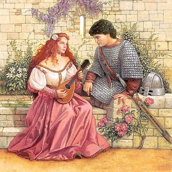 Рыцарь и леди - леди, мужчина, дама, рыцарь, любовь, женщина, средние века, портрет - оригинал