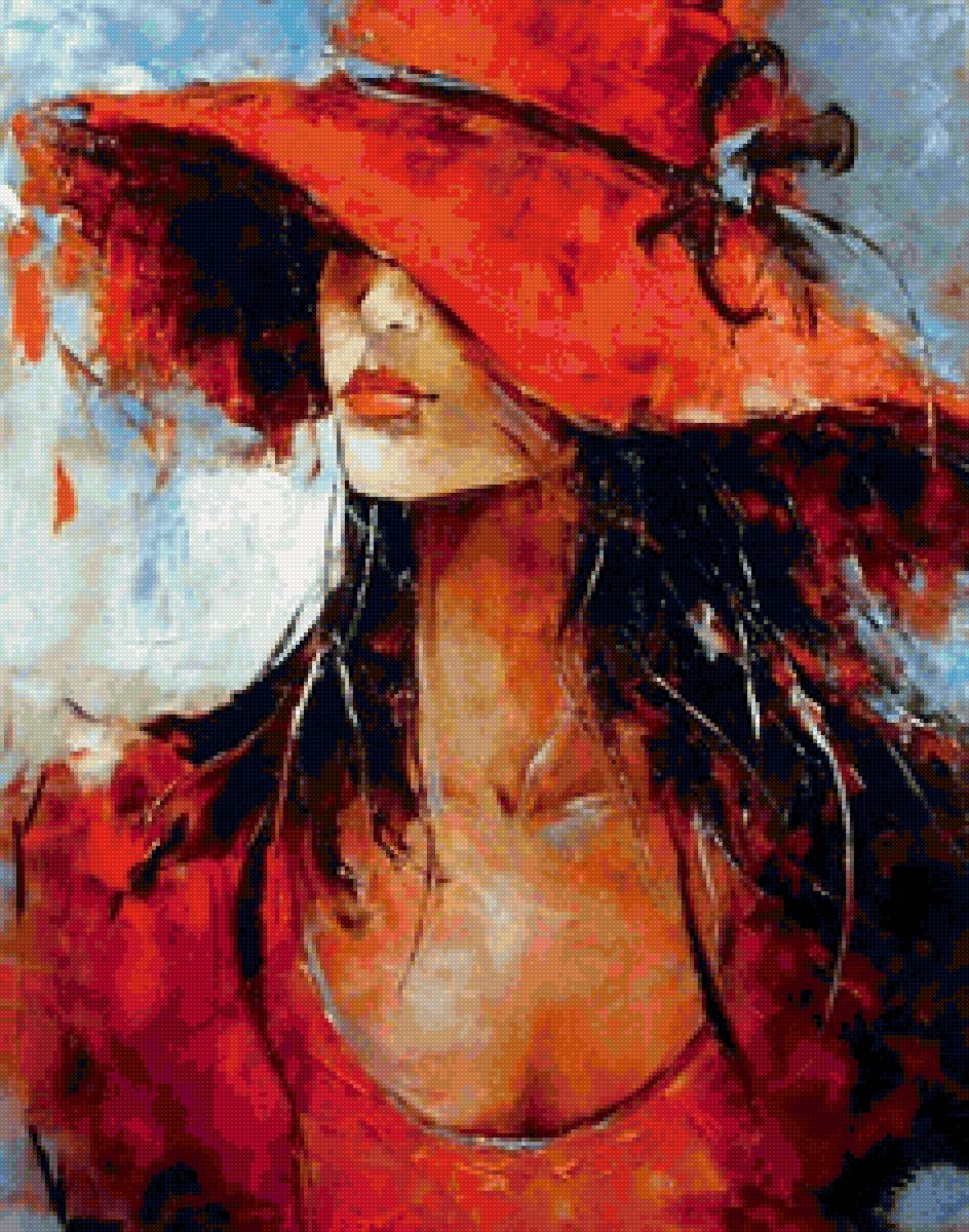 Женщина в красном - шляпа, красный, женщина, девушка - предпросмотр
