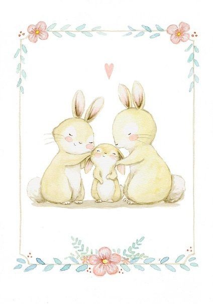 Заячья семья - животные, семья, семья кроликов - оригинал