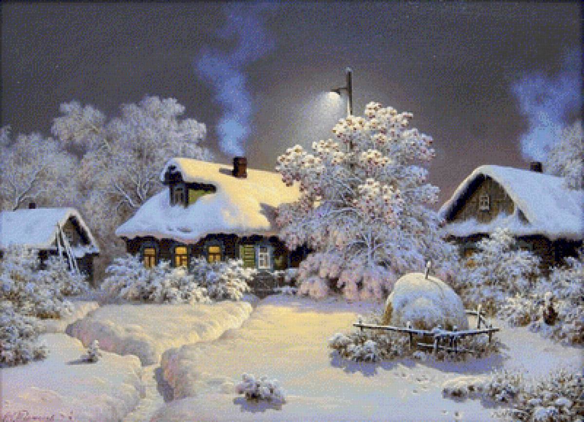 Зима ночь по картине В.М. Тормосова - зима ночь снег - предпросмотр