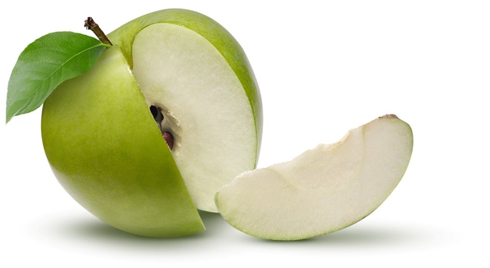 Яблоко с долькой - зеленое яблоко, дольки - оригинал