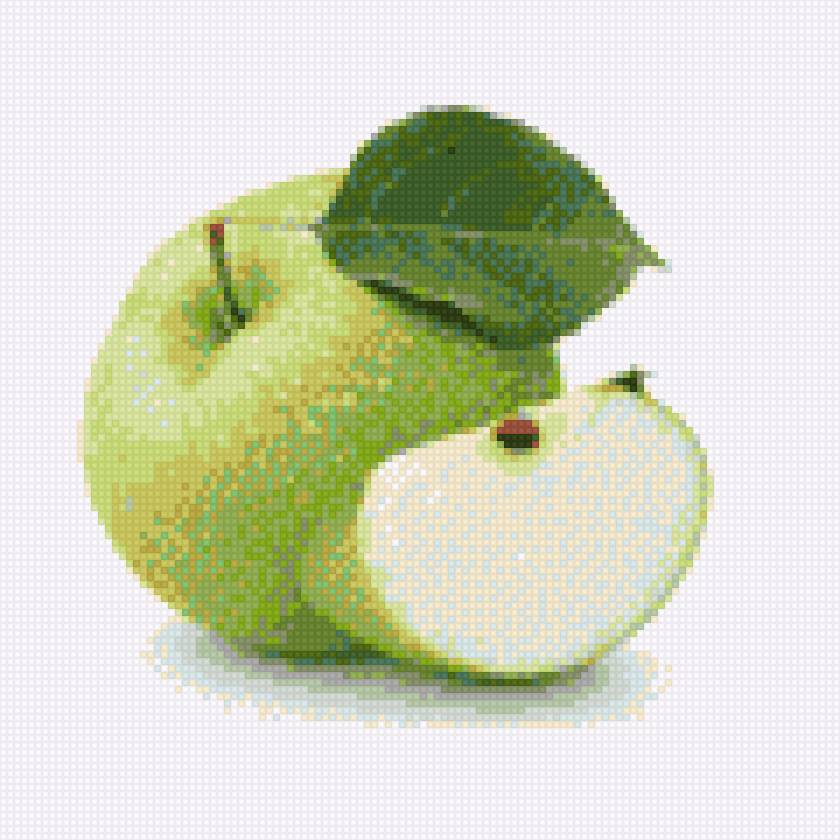 Зеленое яблоко с долькой 120 - зеленое яблоко, листик, дольки - предпросмотр