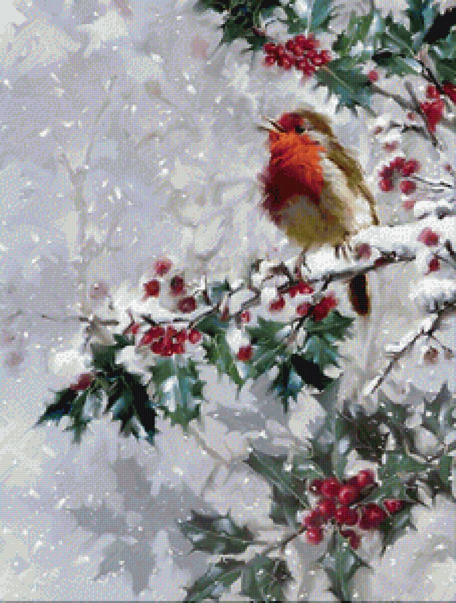 Птица 03 - зима, птица, рябина - предпросмотр