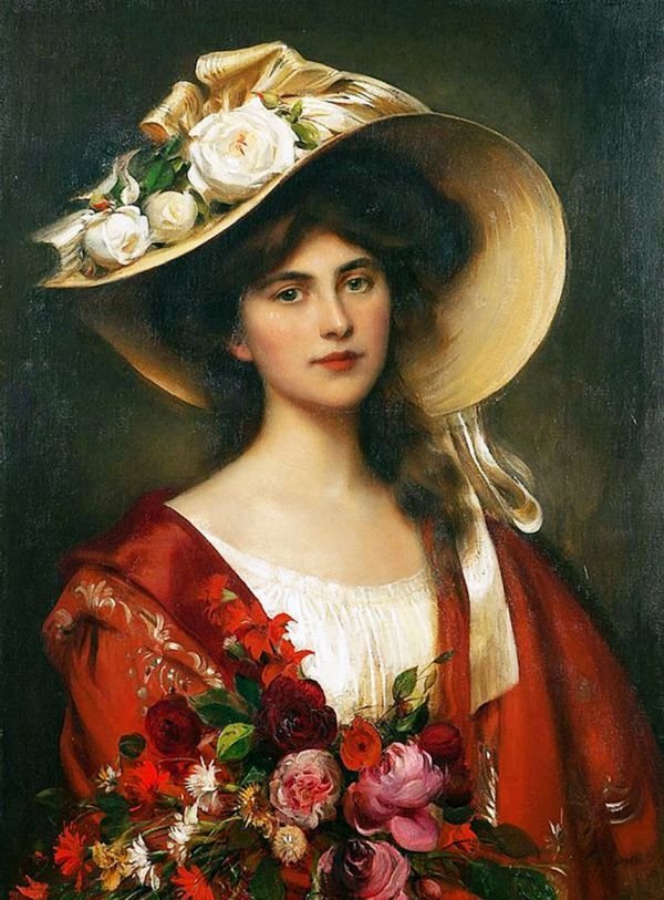 Портрет молодой женщины - цветы, история, портрет, девушка - оригинал
