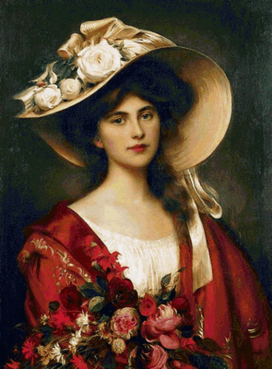Портрет молодой женщины - девушка, цветы, портрет, история - предпросмотр