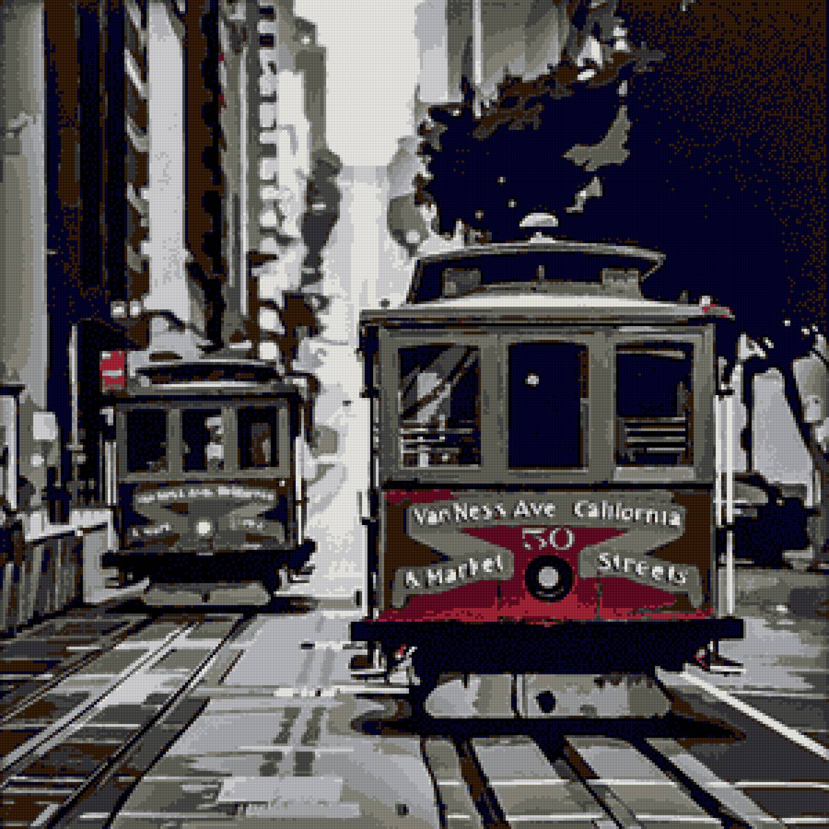 Трамвай - америка, город, городской пейзаж, красное, трамвай - предпросмотр