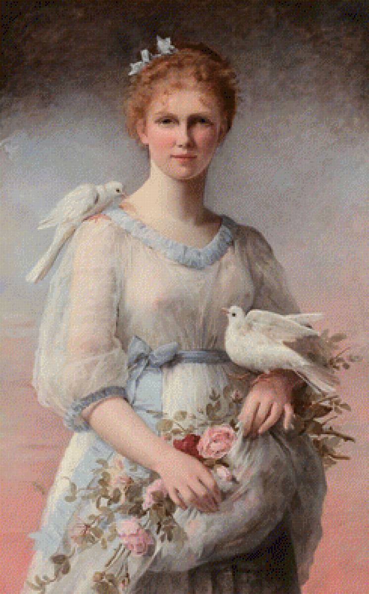 girl with pigeons - girl, bird, pigeons - предпросмотр