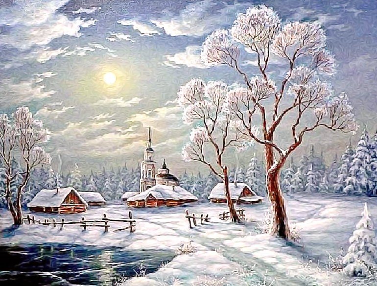 Зимняя лунная ночь - снег, зима, луна, ночь, пейзаж - оригинал