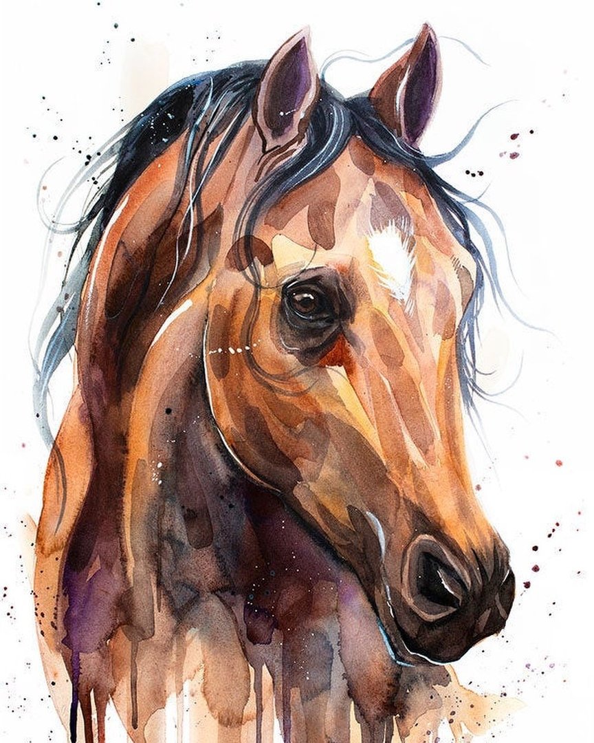 портрет акварелью - художник, животные, лошадь - оригинал