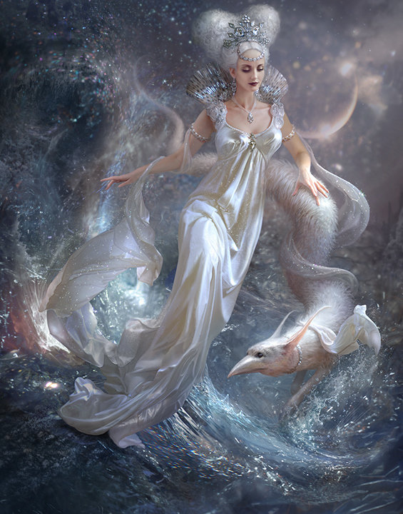 Морская бездна - портрет, снежная королева, животные, девушка, фэнтези - оригинал
