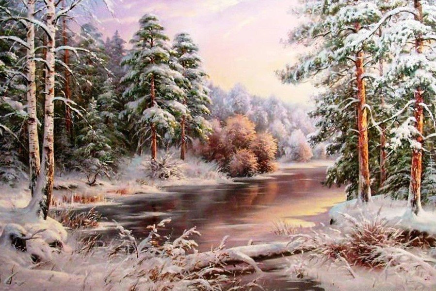 Пейзаж - зима, лес, река, пейзаж - оригинал
