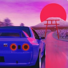 Пейзаж с машиной в японском стиле