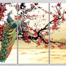Схема вышивки «Peacock Triptych»