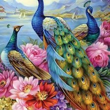Схема вышивки «Peacocks and Flowers»