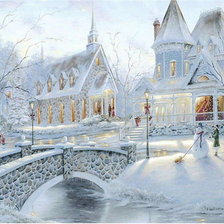 Схема вышивки «Зимний дом у моста (по картине Роберта Файнэла (Robert Finale).»