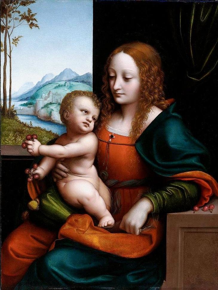 Тициан Мадонна с вишнями - мадонна с младенцем, люди, картина - оригинал