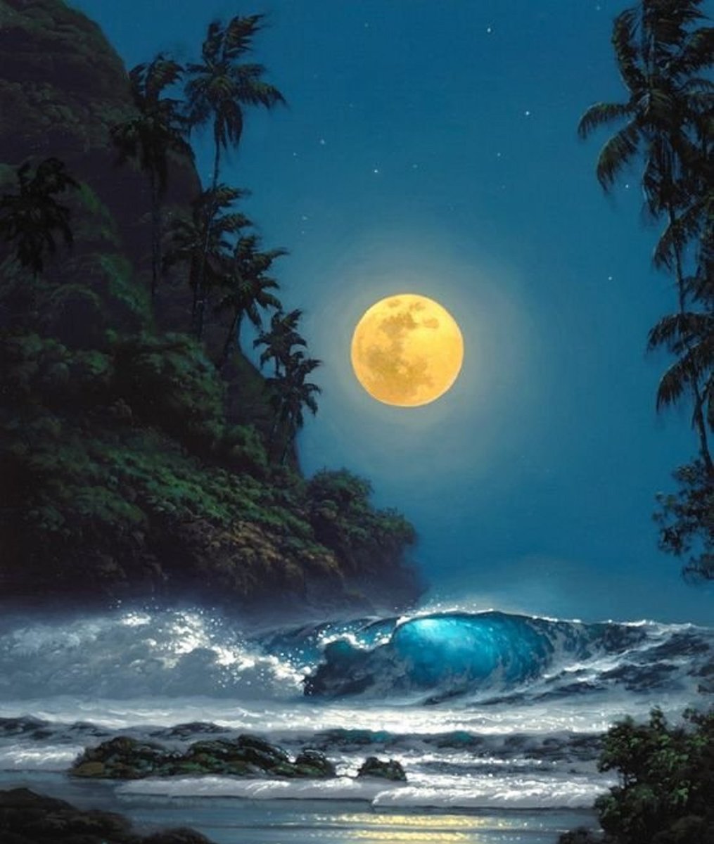 Лунная ночь - луна, волна, море, пейзаж, ночь - оригинал