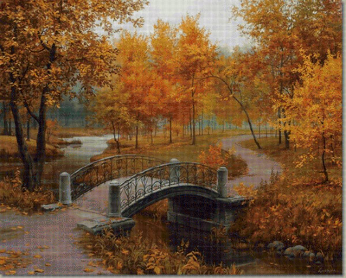 Осенний парк - природа, пейзаж, мост, осень - предпросмотр