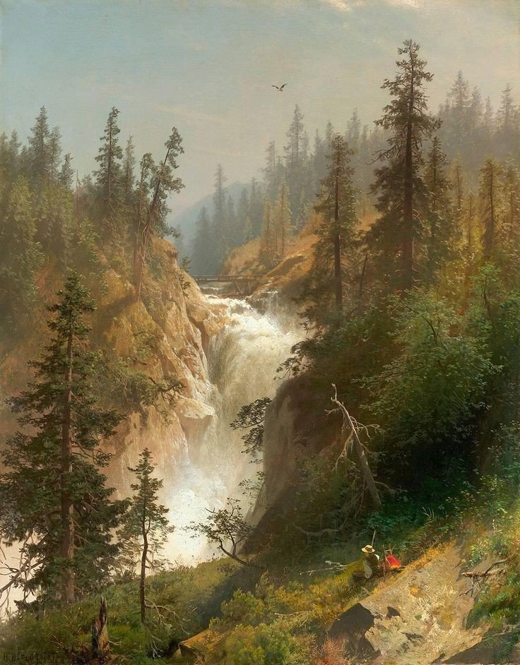 Горная река - речка, природа, лес, живопись, горы - оригинал