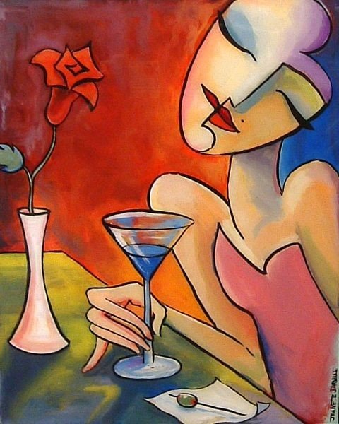 Дама с бокалом - абстракция, оливка, женщина, бокал вина - оригинал