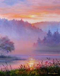 Раннее утро - туман, пейзаж, озеро - оригинал
