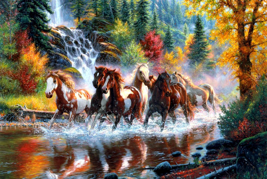лошади - лошади, пейзаж, животные - оригинал