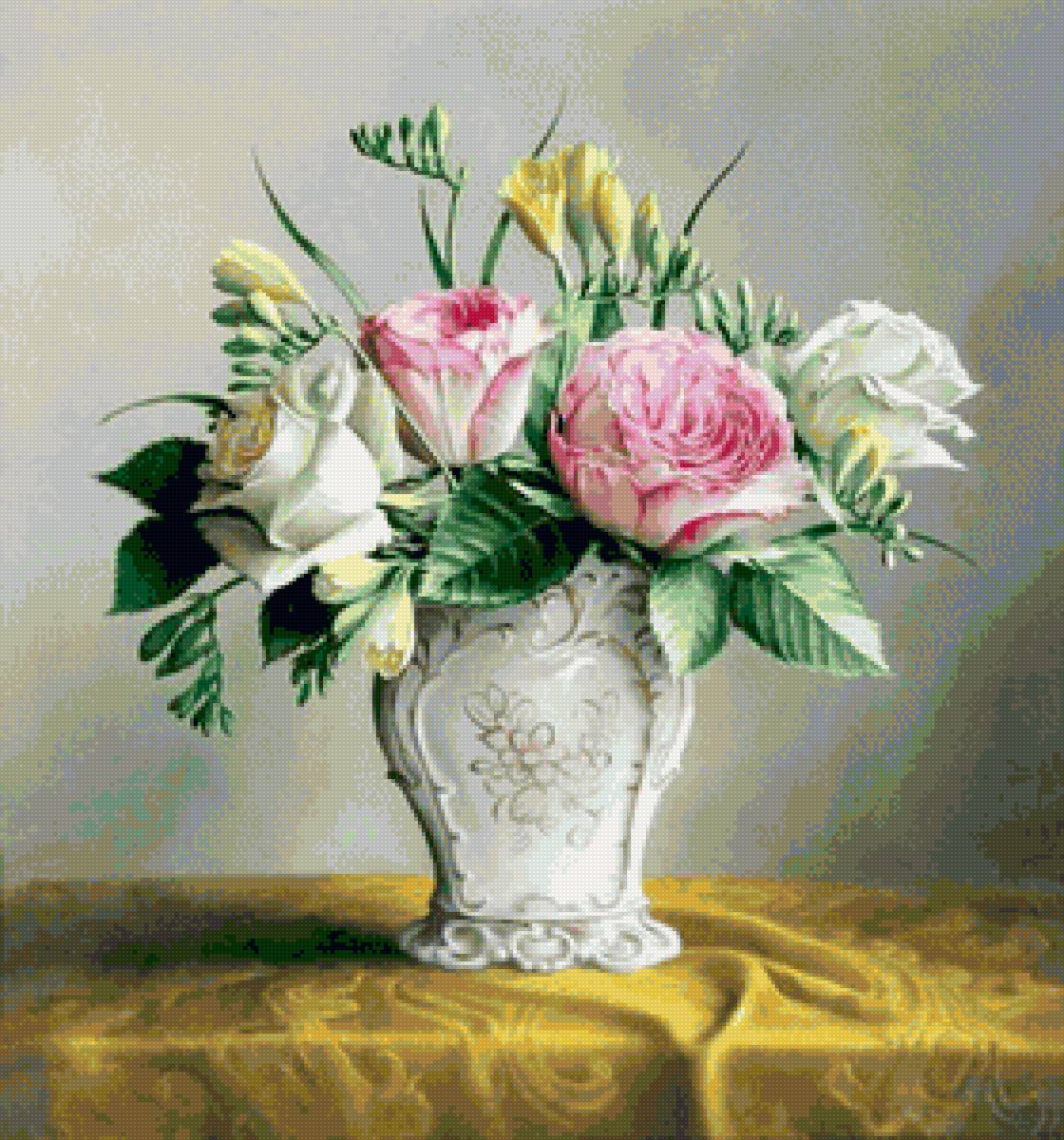 цветочный натюрморт - натюрморт, цветы, картина - предпросмотр