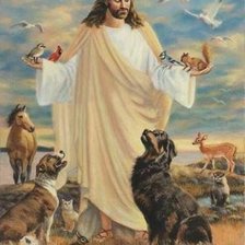 Иисус Христос с животными, с птицами.