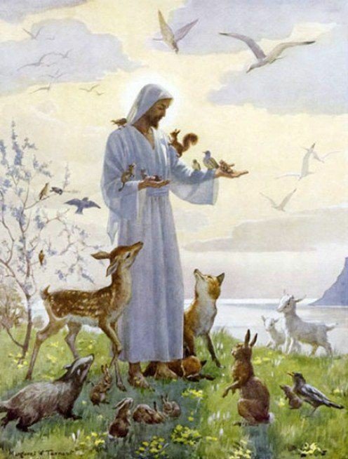 Иисус Христос с животными, с птицами. - оригинал