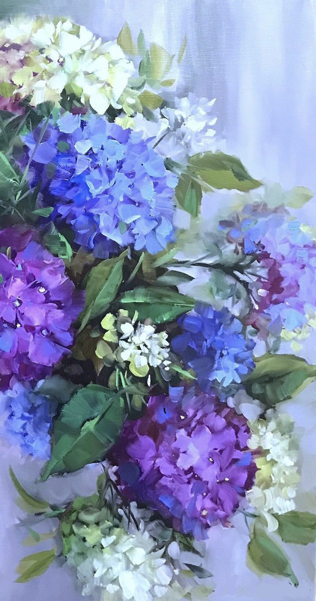Гортензия - живопись, цветы, картина, букет, гортензия голубая, букеты - оригинал