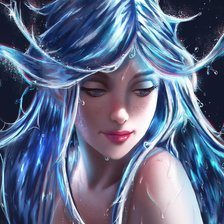 Девушка с синими волосами фэнтези